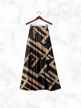 NWT | Boho High Waisted Tiered Neutral Maxi Skirt w/ Pockets Size 2XL